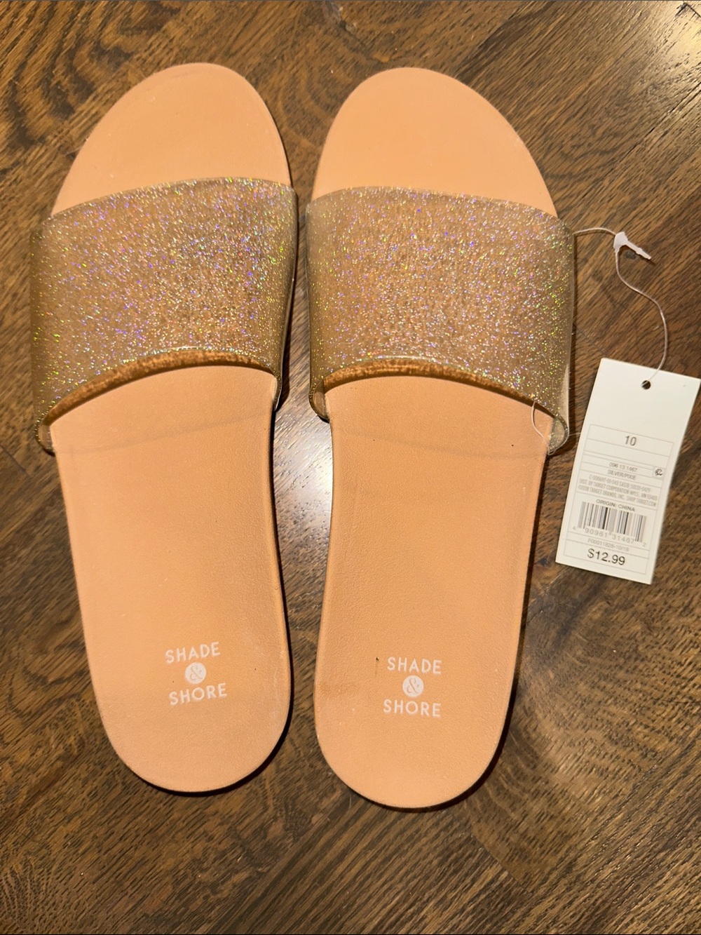 Shade & Shore Slide Sandals with Glitter Strap